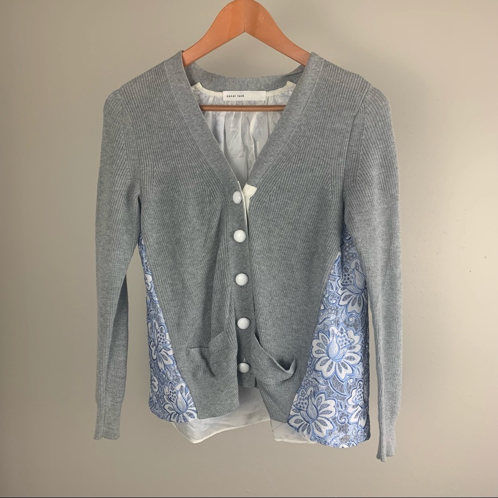 Sacai Luck Knit Cardigan Pleated Lace Back